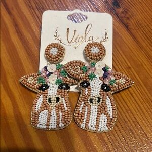 Brown and Green Beaded Tiered Earrings